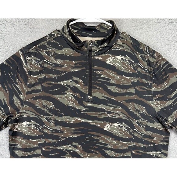 Tesla Pullover Shirt Men Large Brown Black Camo Overheat Quarter Zip Stretch NEW - Picture 1 of 11